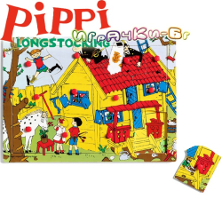 Micki Pippi Дървен пъзел с дръжки 12 части Пипи Дългото чорапче